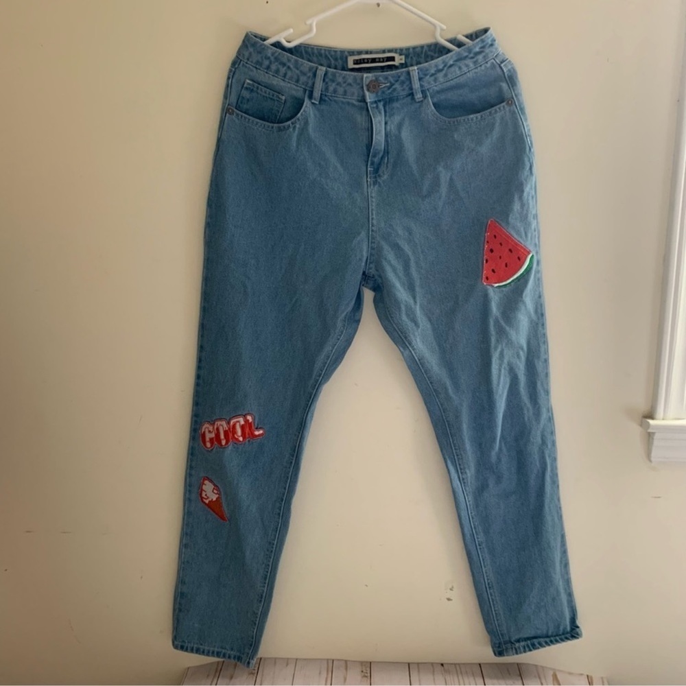 Noisy May Women’s Fun Embroidered Ankle Jeans, High Waist, Sz 32